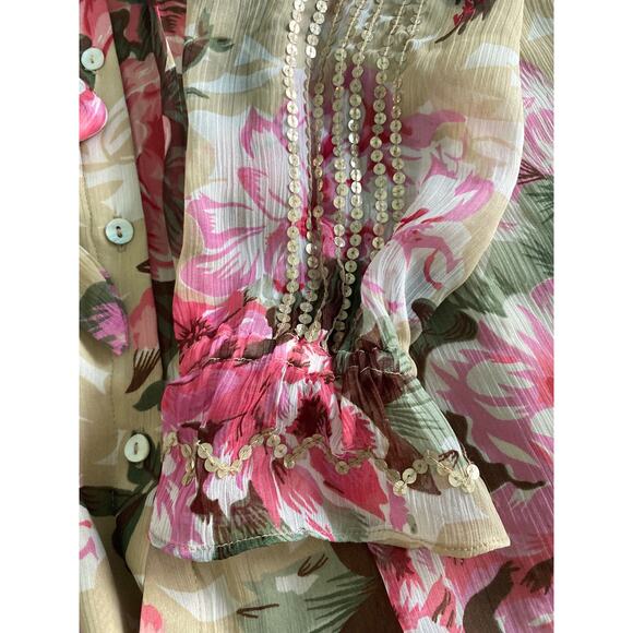 Ranna Gill Small Floral Eden‎ Romantic Ruffle Sequin Beaded Flowy Blouse - Picture 7 of 13